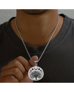Round Stainless Steel Tree Life Pendant Necklace Fashion Trend Men Necklace Decoration