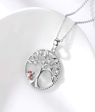 Tree of Life & Ladybug 925 Sterling Silver Necklace
